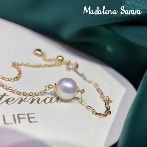MADALENA SARARA 18k Gold Women Saltwater Pearl Bracelet Double Akoya Style Handmade Pearl Bracelet High Quality Chain Au750