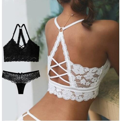 Women Lace Sexy Underwear Embroidery Bralette Set Female Ultra-thin Temptation Tongs G String And Bra Sets Seamless Lingerie