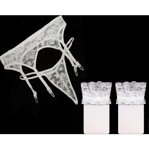Women Sexy Lingerie Lace Transparent Garter Panties And Stockings Set Female Erotic Collocation Hose Garter Belt For Stockings