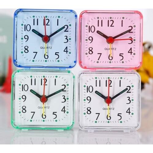 1pcs Square Small Compact Travel Quartz Beep Clock Fashion Rabbit Bedside Lamp Green Batteries Alarm 4 Colors Multi-function