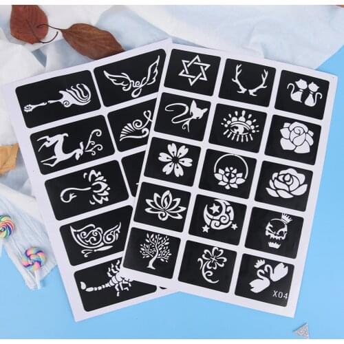 1Pc Small Cute Flower Butterfly Cartoon Tattoo Stencil Airbrush Glitter Tattoo Stencil Woman Girl Kids Drawing Template