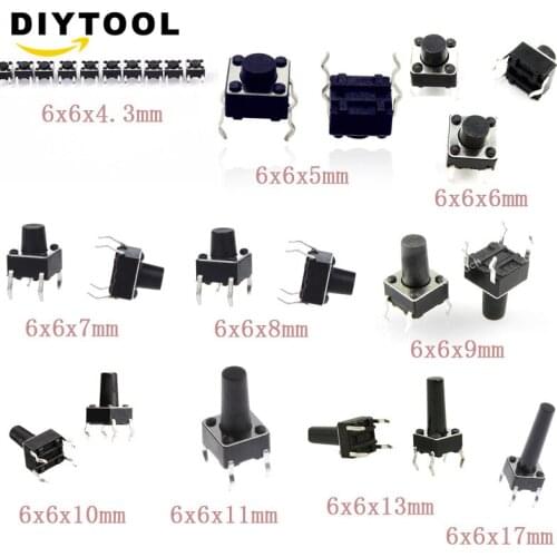 100PCS 6X6X4.3/5/6/7/8/9/10/11/13/17MM Tact Switch Push Button Switch 12V Copper 4PIN DIP Micro Switch For Toys/home use Button