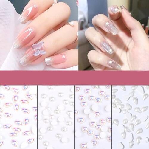 144pcs AB Round Pearl Nail Art Rhinestone Flat back Crystal For Nail Pearl For Nail Art Decorations Manicure DIY Tips