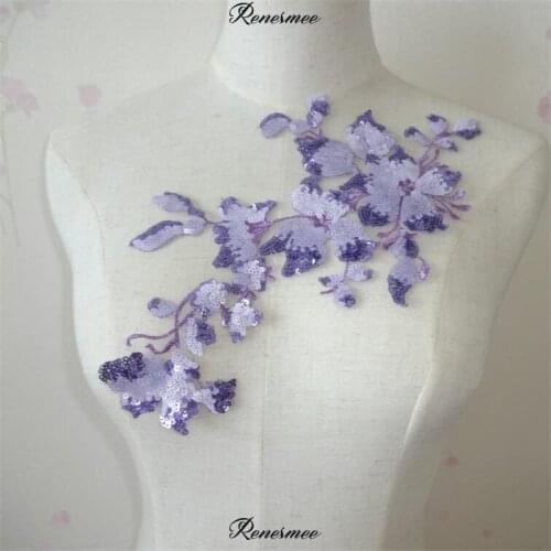 2Pcs Purple Sequins Embroidered Lace Applique Trim For DIY Wedding Garment Shoes Headdress Decoration 14.5X27cm SX143