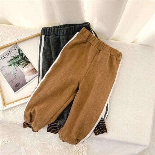 2019 Girls Casual Pants Childrens Boys Plus Velvet Trousers Little Girl Trousers Autumn Winter Childrens Feet Loose Harem Pant