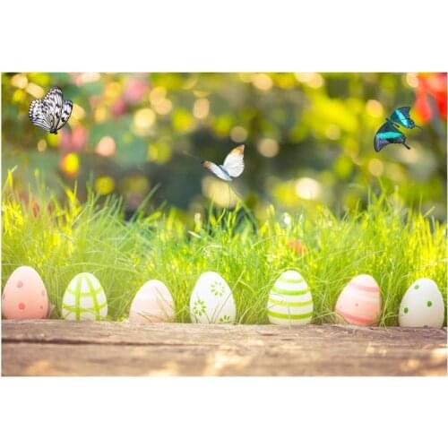 3X5ft Photography Backdrops Easter Eggs Real Butterfly Bokeh Park Wood Lawn Children Photophone Background for Photo Shoots Prop