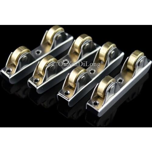 Brand New 4PCS Stainless Steel Glass Display Cabinet Sliding Door Rollers Copper Wheels Track Pulleys for 5~6mm Glass
