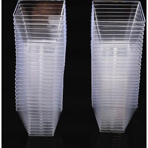 50pcs 2oz/60ml Disposable Square Cup Plastic Food Cup for Cake Dessert Cups Cube Pudding Mousses Yougurt Jelly Container