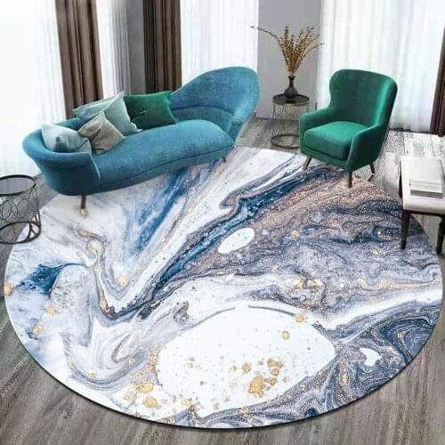 Abstract Marble Round Rug and Floor Mat Living Room Sofa Table Blue and White Scenic Area Floor Mat Bedside Bedroom Mat