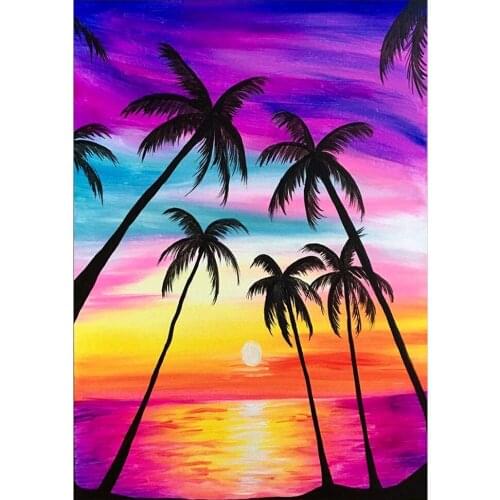 Round Full Diamond Landscape 5D Diamond Painting Sunset Island DIY Diamond Embroidery Kit Home Decoration