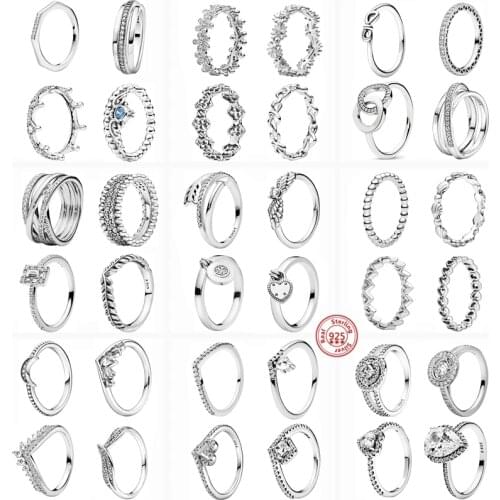 Authentic New 925 Sterling Silver Rings Daisy Flower Pattern Crown CZ Fine Rings Women Jewelry DIY Making Anniversary Engagement