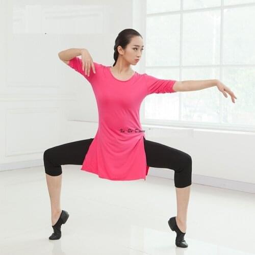 Ballet Gymnastics Leotard F Women Classical Dance Shirt Modern Dance Wear Long/Middle Sleeve Round Neck Ballet Top