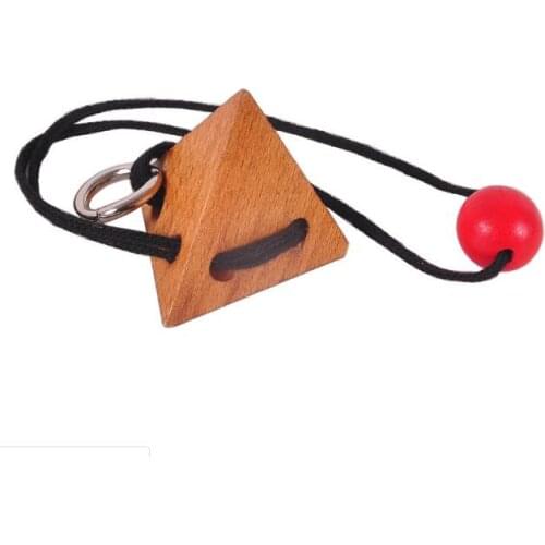 Pyramid Shaped IQ Wooden Brain Teaser Rope Puzzle Game