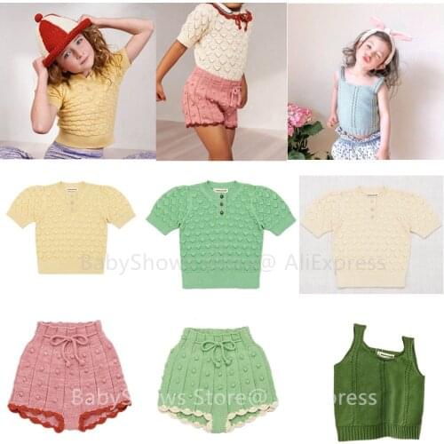 Kids Girls Knitted T Shirts 2021 SS Summer MP Brand Thin Breathible Toddler Girl Sweater Tee Tops Combed Cotton Cardigan Clothes