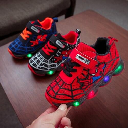 Hot Led Spiderman Kids Sneakers Boys Girls Light Children baby Shoes mesh sport Boys Girls Spider man Led Light Shoes Size 21-36
