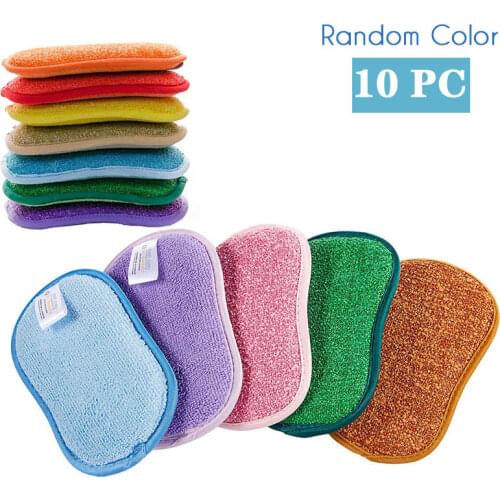 10PCS Kitchen Cleaning Sponges Microfiber For Scrub Dishes Pans Non-Scratch Without Oil Absorption Reusable Kitchen Accessories