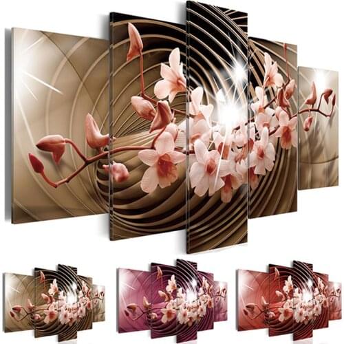 Modern Painting Canvas 5 Panels Floral Orchid Wall Art Picture Equisite Background Home Decoration Living Room Decor
