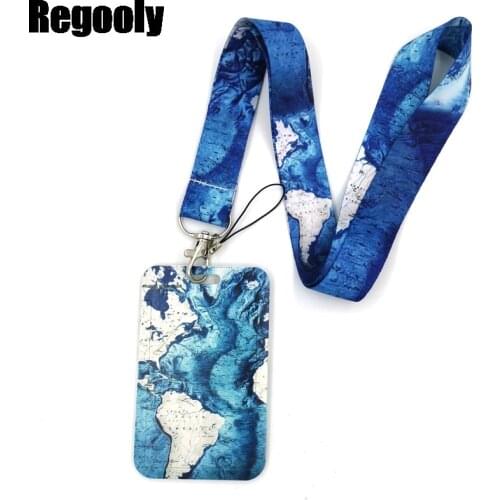 World Map Key lanyard Car KeyChain ID Card Pass Gym Mobile Phone Badge Kids Key Ring Holder Jewelry Decorations