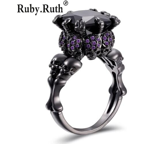Black Color Rings Vintage Skull Shaped Ring Purple CZ Cubic Zirconia Fashion For Women Wholesale Jewelry