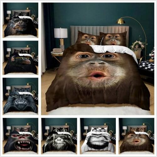 3D Animal Comforter Quilt Cover Bedding Set Twin King Queen Double Single Size Orangutan Black Duvet Covers Home Textile