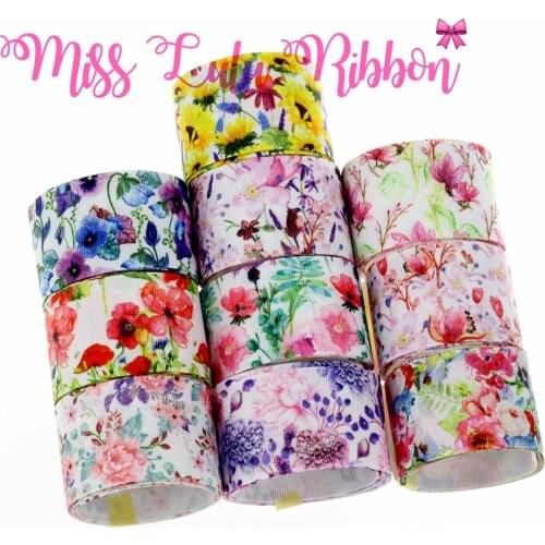 16mm-75mm Flower Series Watercolor Patterns Printed Grosgrain/Foe Ribbon DIY Wedding Party Decor Hair Band Making 50yards/roll