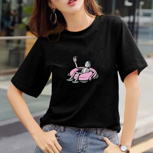 Summer Womens Fashion Trend Casual Round Neck T-Shirt Cool Cotton Short Sleeve Top
