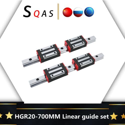 CNC part square guide linear rail 700mm 2 PCS HGR20 linear guide +4 PCS HGH20CA / HGW20CC carriage slides blocks for CNC