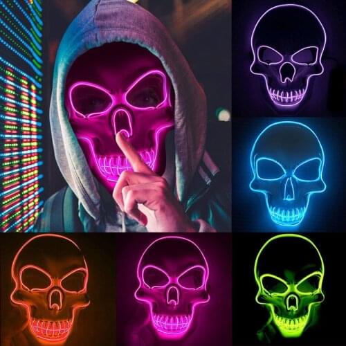 Halloween Skeleton Mask LED Glow Scary EL-Wire Mask Light Up Festival Cosplay Costume Supplies Party Mask mardi gras