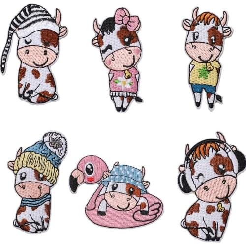 Cartoon Milk Cow Patches DIY Patch Cute Animals Embroidery Applique Iron on Patches for Clothing Sew on Fabric Accessories