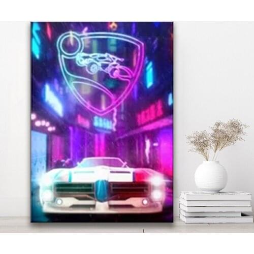 Rocket League Game Neon Car Racing Posters Canvas Wall Art Pictures Home Decor Accessories Paintings for Living Room Decoration