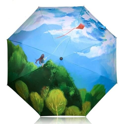 2018 New Fresh Silver Coating Summer Parasol Sunny and Rainny Umbrella Three Fold paraguas Women Anti-uv Rain Umbrellas For Girl