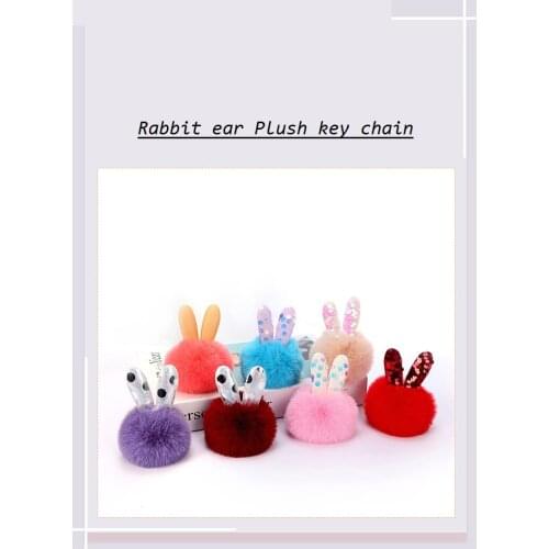 2020 new cute rabbit ears creative Keychain Plush female bag hair ball pendant car pendant