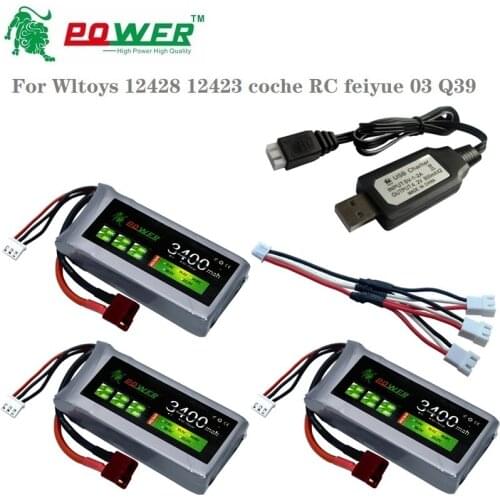 Upgrade 7.4V 3400mAh RC Lipo Battery Charger Sets For Wltoys 12428 12423 RC Car feiyue 03 Q39 parts 2s 7.4V Car Battery