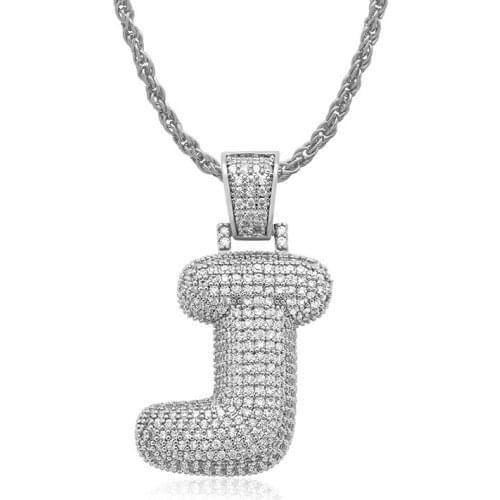 OMYFUN Factory Price Bling Letter Necklace J with CZ Inlay Women Men Fashion Decoration Hip Hop Bling Party Jewelry Dropshipping