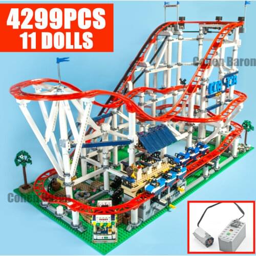 New 4299PCS 11 Dolls Motor Roller City Idea Amusement Park Coaster Technical Streetview Building Block Brick Toy Gift Birthday