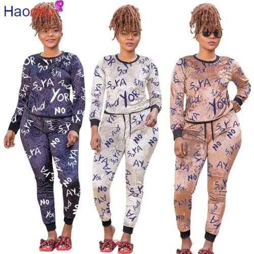 Letter Print Graffiti Plus Size XL-5XL Womens Set Long Sleeve T-Shirt Jogger Pants Suit Tracksuit Two Piece Set Fitness Outfits