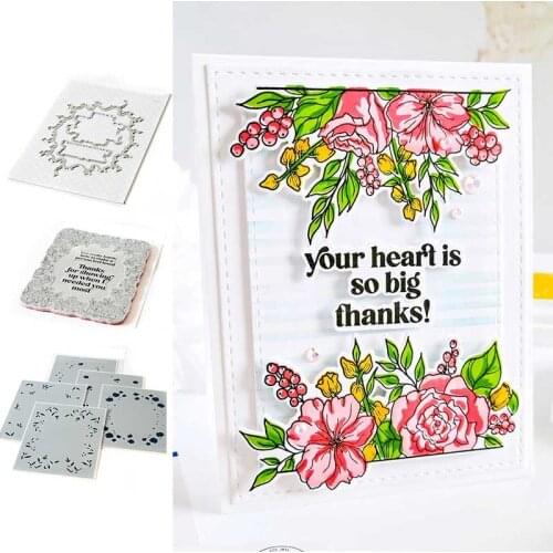 Happy Blooms Frame Plant Flower Metal Cutting Dies and Silicone Stamps Stencil DIY Scrapbooking Paper Handmade Album Stamp Die