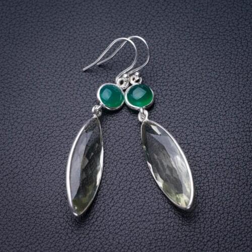 StarGems Natural Green Amethyst And Chrysoprase Handmade 925 Sterling Silver Earrings 2.25" D7185