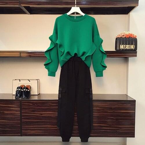 Tracksuit Women 2 Piece Set Loose Comfortable Simple Style Solid Color Long Sleeve Casual Suit Clothes top Ruffle Autumn sets