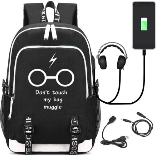 IMIDO Luminous Students Backpacks Men Large Capacity USB Charging Schoolbag For Teenagers Black Canvas Letter Print Travel Bag