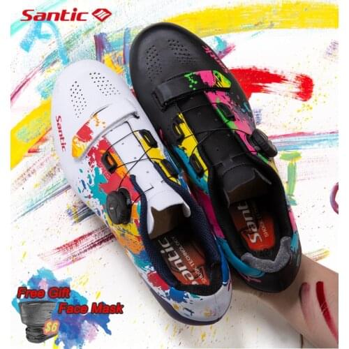 Santic Cycling Shoes Lightweight Breathable Rotating Buckle Bicycle Road Shoes Fashion Color Graffiti Zapatos de bicicleta