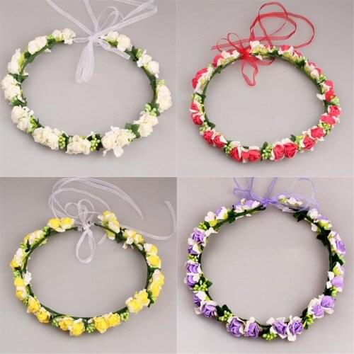 1PC Handmade Fabric Flower Wreath Adjustable Head Wear Flower Crown Wedding Decoration Bride Hair Accessories Flower Wreaths