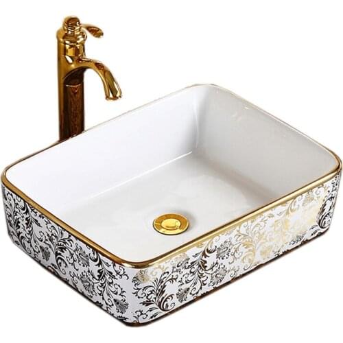 Above mounted wash bash sink bathroom plating porcelain gold basin Bathroom Basin