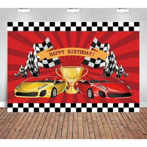 Yellow Red Race Car Birthday Backdrop Racing Flags Themed Boy Children Party Decorations Background Photography