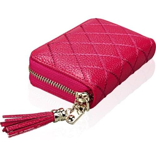 Women wallets 100% genuine leather fringed card bag card set lady zipper coin purse credit card anti-magnetic RFID female purses