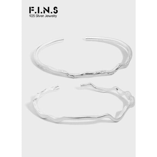 F.I.N.S Korean Fashion Minimalist Irregular Line S925 Sterling Silver Bracelet Bangle Smooth Uneven Stackable Bangles for Women