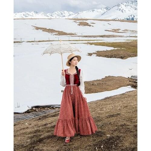 TIYIHAILEY Free Shipping 2021 New Summer Fashion Cotton And Velvet Women Long Maxi Red Dress S-XL Full Sleeve Print Patchwork