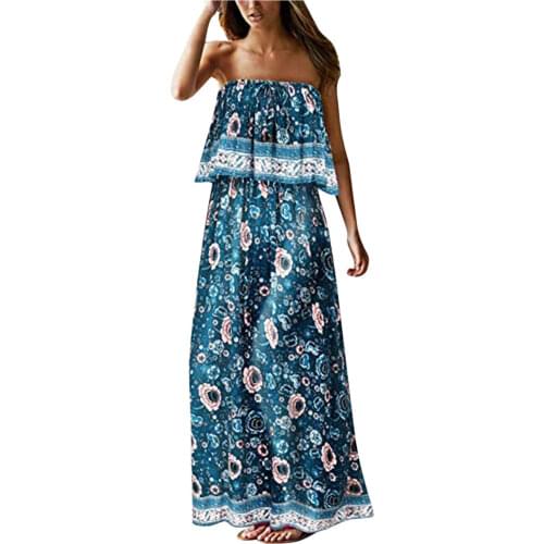 Spring Elegant Maxi Floral Dress For Women Social Sexy Strapless Long Dress For Dinner Dancing Party