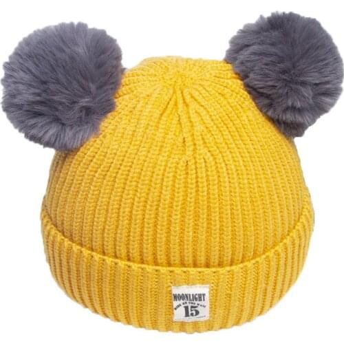 Baby Wool Hat Autumn And Winter Boy Girl Baby Windproof Keep Warm Wool Knitted Cap Fashion Hairball Solid Color Wool Hats TG0157