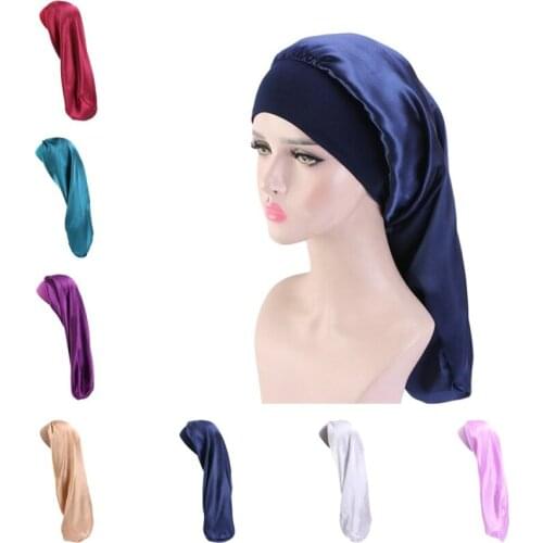 10pc/lot Long Satin Bonnet Cap Sleep Hat Silk Sleeping Caps Extra Large Loose Night Hats For Women Braids Curly Natural Hair